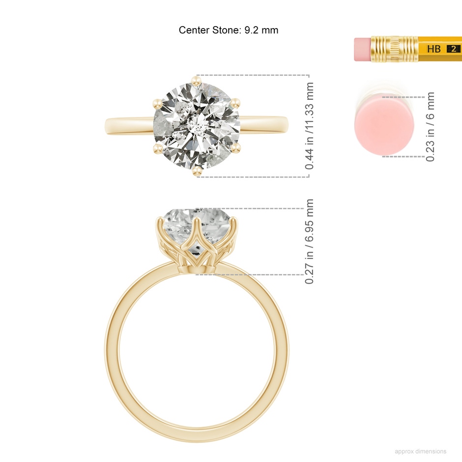 9.2mm KI3 Round Diamond Solitaire Classic Engagement Ring in Yellow Gold ruler