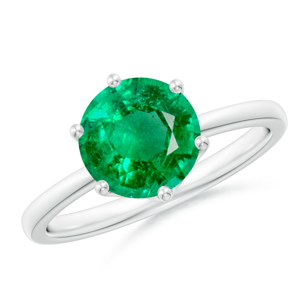 8mm AAA Round Emerald Solitaire Classic Engagement Ring in White Gold