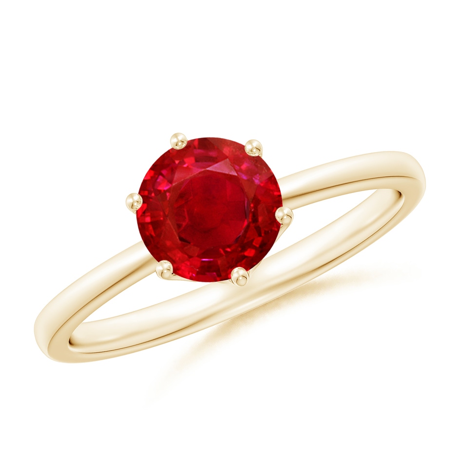 6.5mm AAA Round Ruby Solitaire Classic Engagement Ring in Yellow Gold 