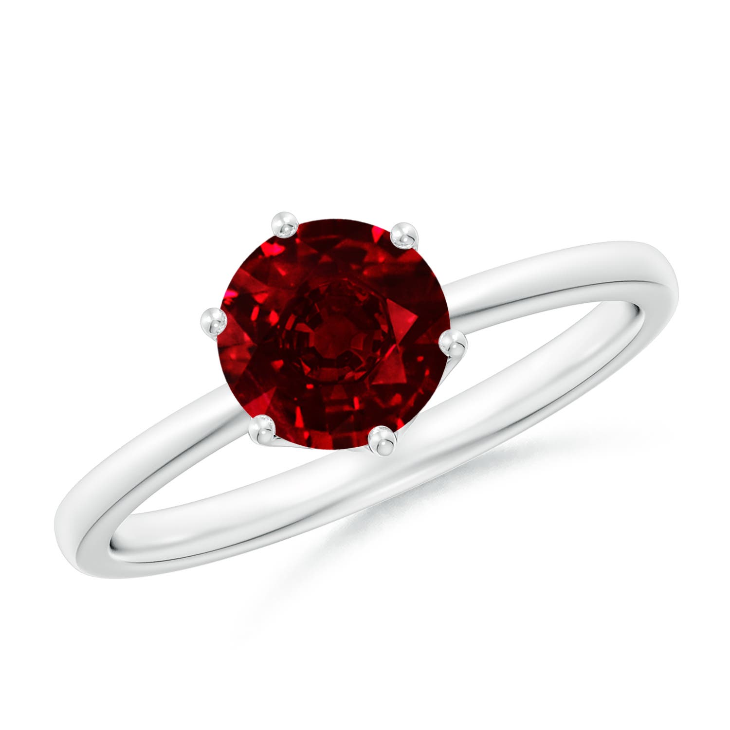 6.5mm AAAA Round Ruby Solitaire Classic Engagement Ring in P950 Platinum