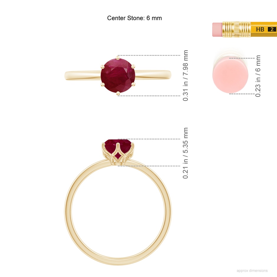 6mm A Round Ruby Solitaire Classic Engagement Ring in Yellow Gold ruler