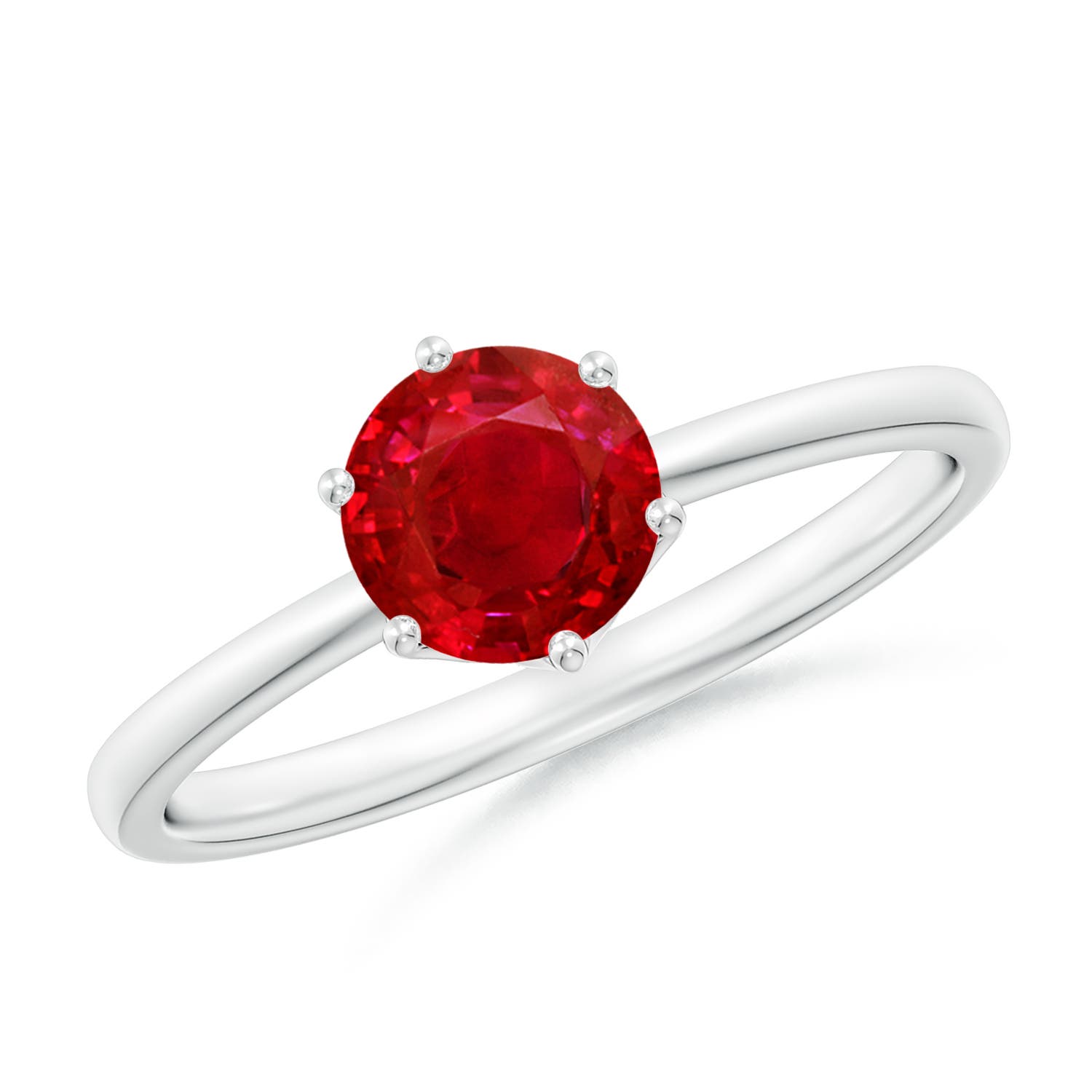 6mm AAA Round Ruby Solitaire Classic Engagement Ring in 18K White Gold