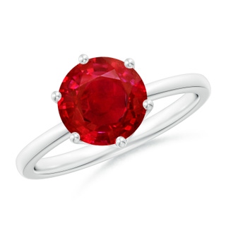 8mm AAA Round Ruby Solitaire Classic Engagement Ring in 9K White Gold