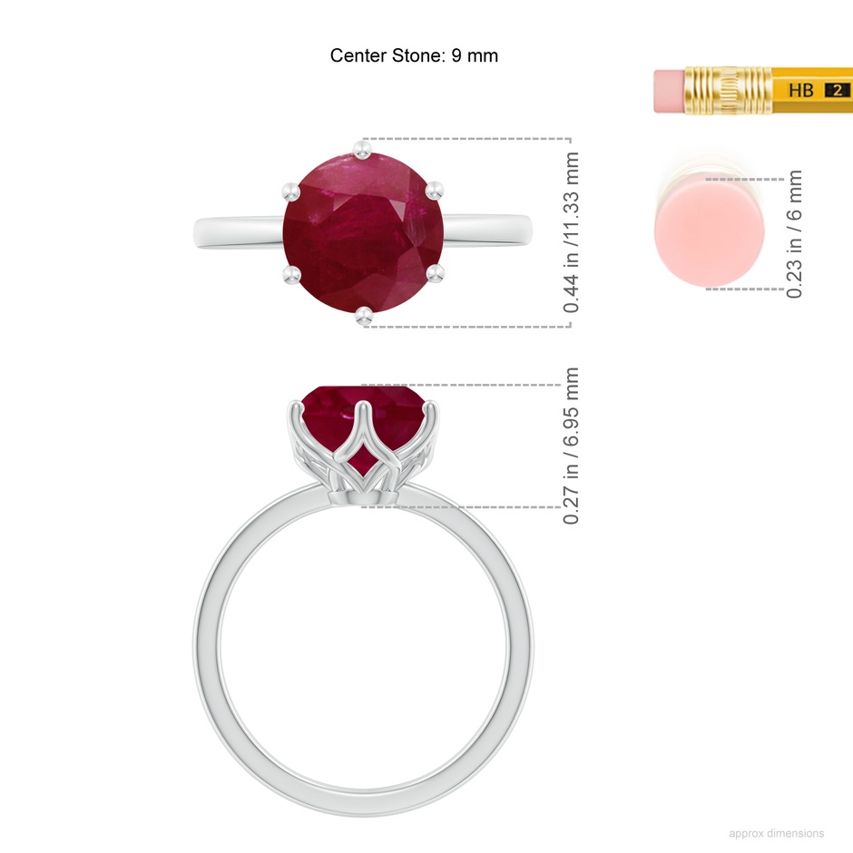 9mm A Round Ruby Solitaire Classic Engagement Ring in White Gold ruler