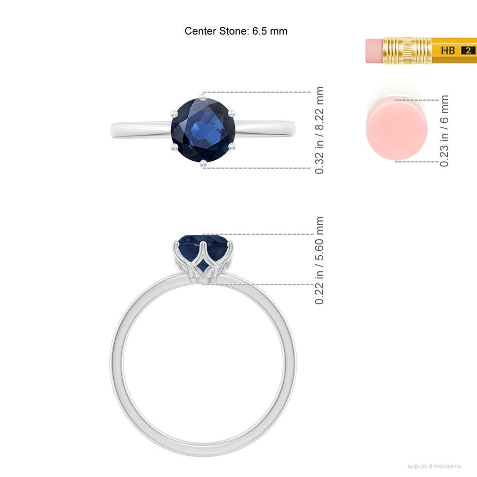 6.5mm AA Round Blue Sapphire Solitaire Classic Engagement Ring in P950 Platinum ruler