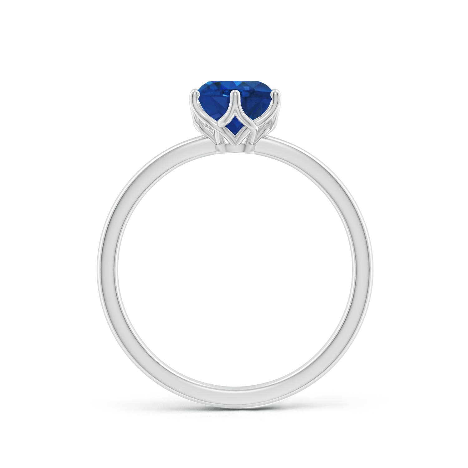 6.5mm AAA Round Blue Sapphire Solitaire Classic Engagement Ring in 18K White Gold