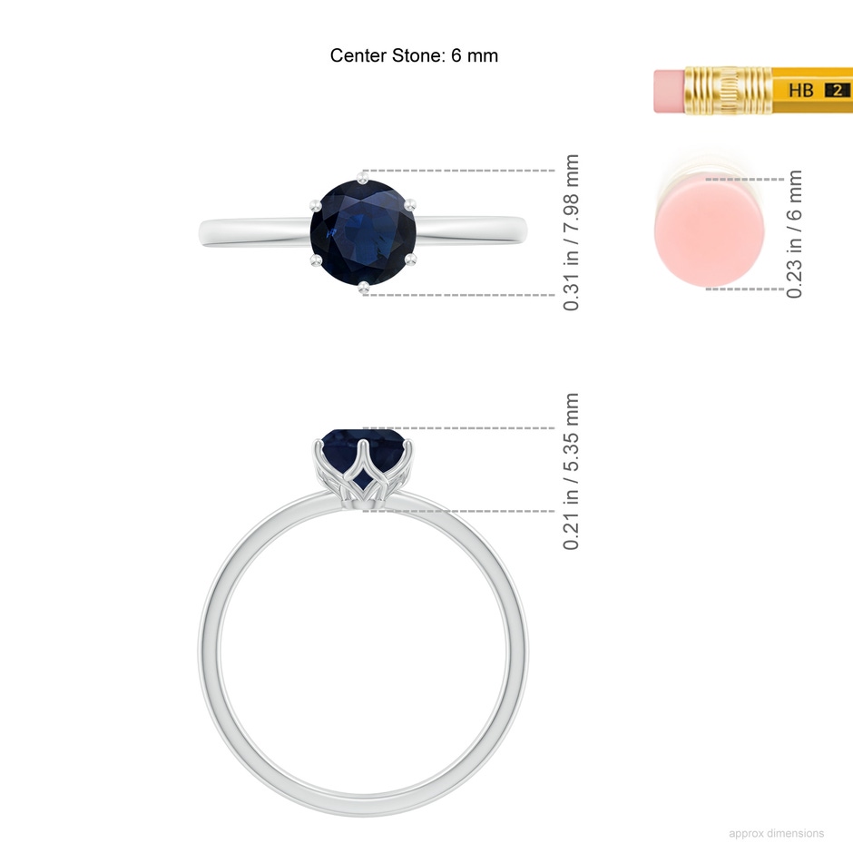 6mm A Round Blue Sapphire Solitaire Classic Engagement Ring in P950 Platinum ruler