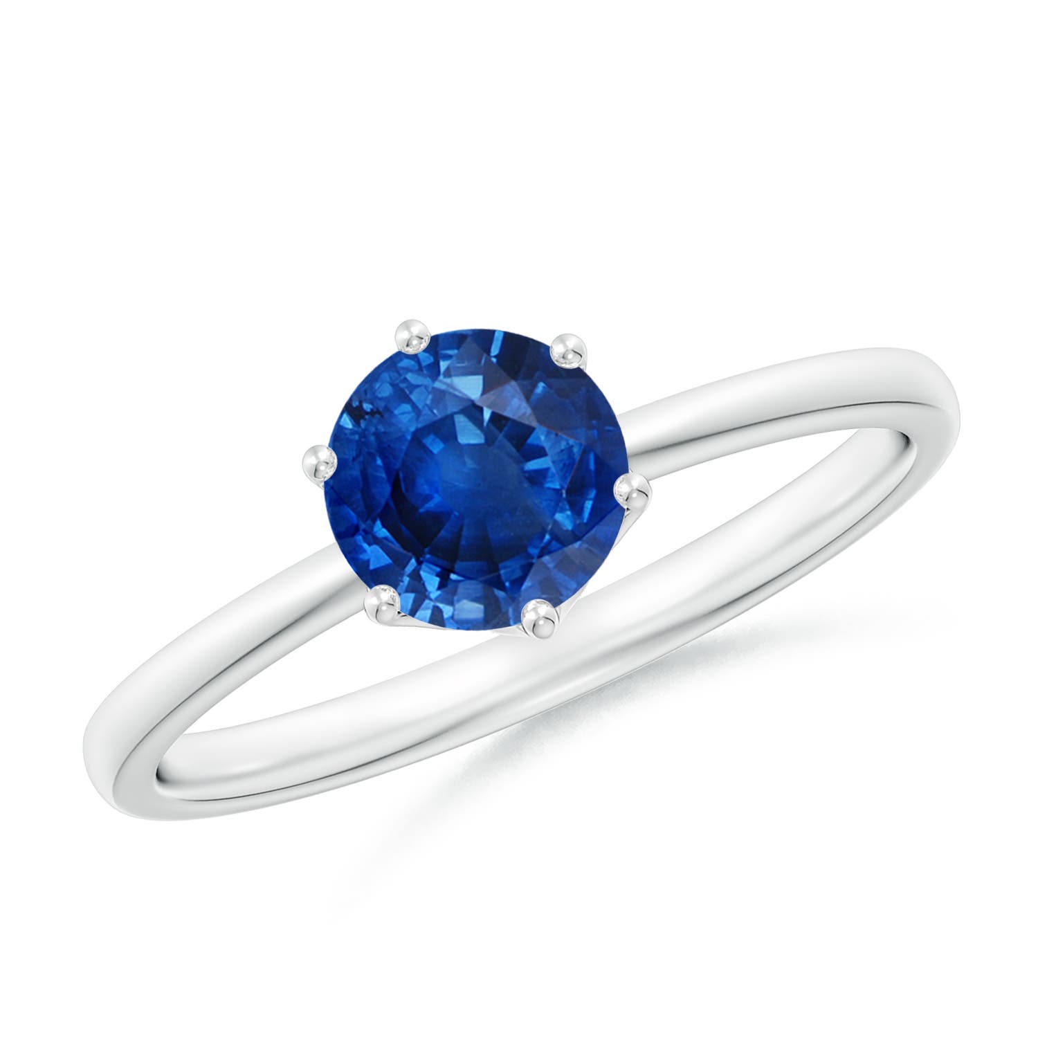 6mm AAA Round Blue Sapphire Solitaire Classic Engagement Ring in 18K White Gold