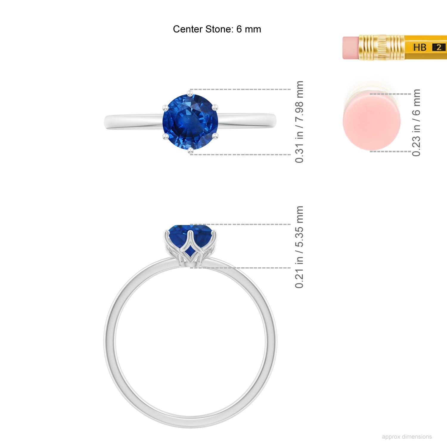 6mm AAA Round Blue Sapphire Solitaire Classic Engagement Ring in P950 Platinum - ruler