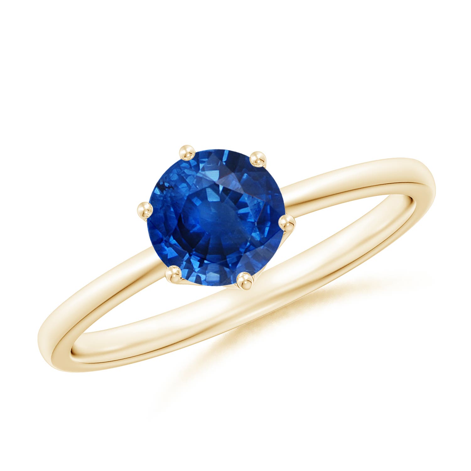 6mm AAA Round Blue Sapphire Solitaire Classic Engagement Ring in Yellow Gold