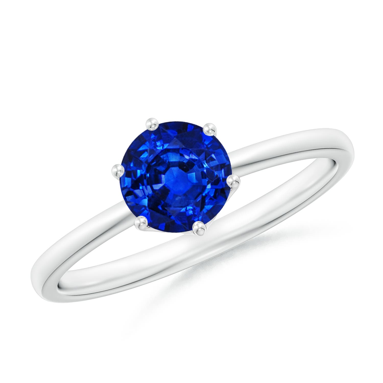6mm AAAA Round Blue Sapphire Solitaire Classic Engagement Ring in 18K White Gold