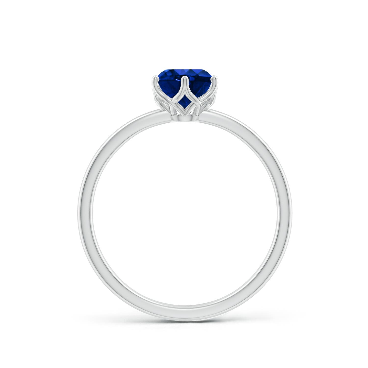 6mm AAAA Round Blue Sapphire Solitaire Classic Engagement Ring in 18K White Gold