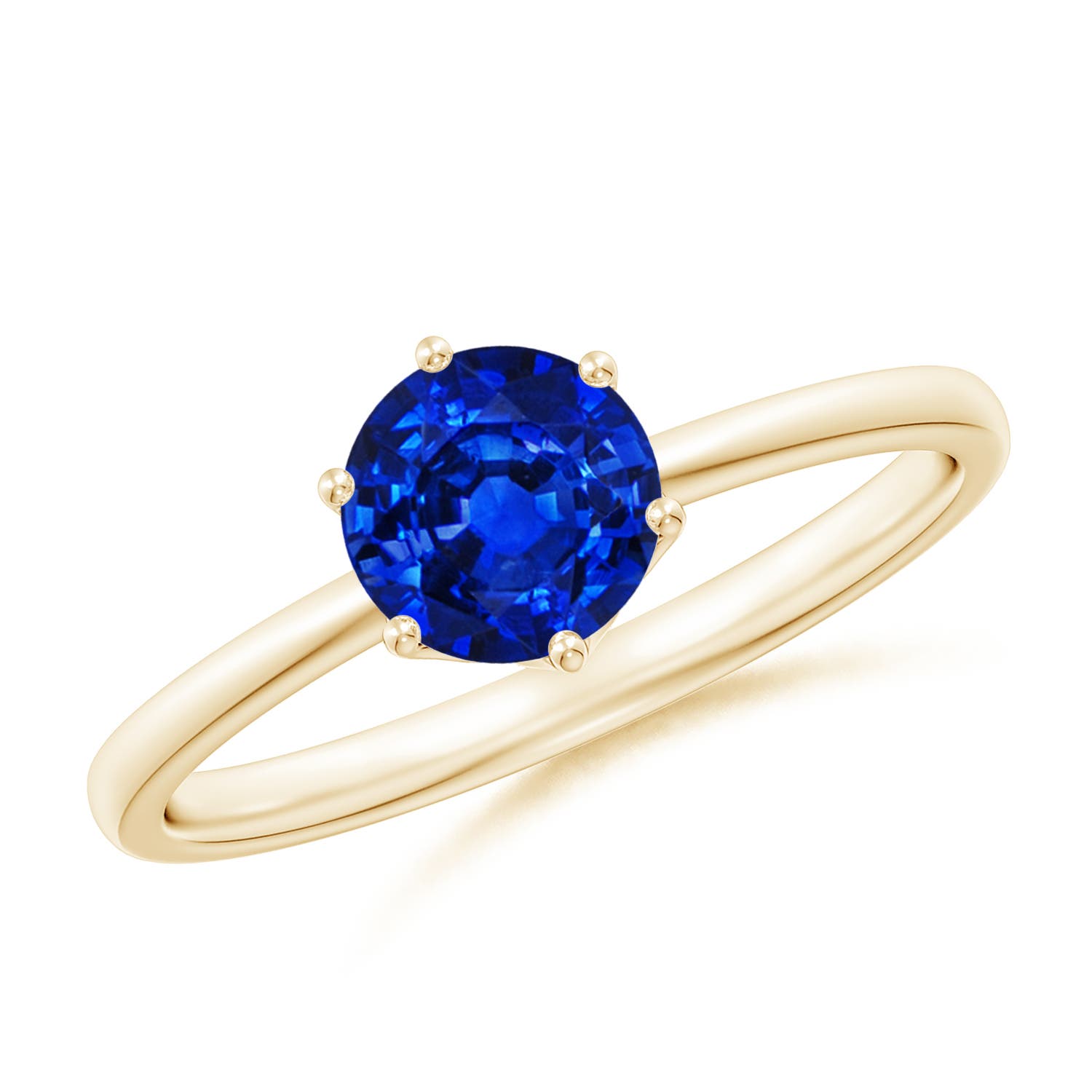 6mm AAAA Round Blue Sapphire Solitaire Classic Engagement Ring in 18K Yellow Gold