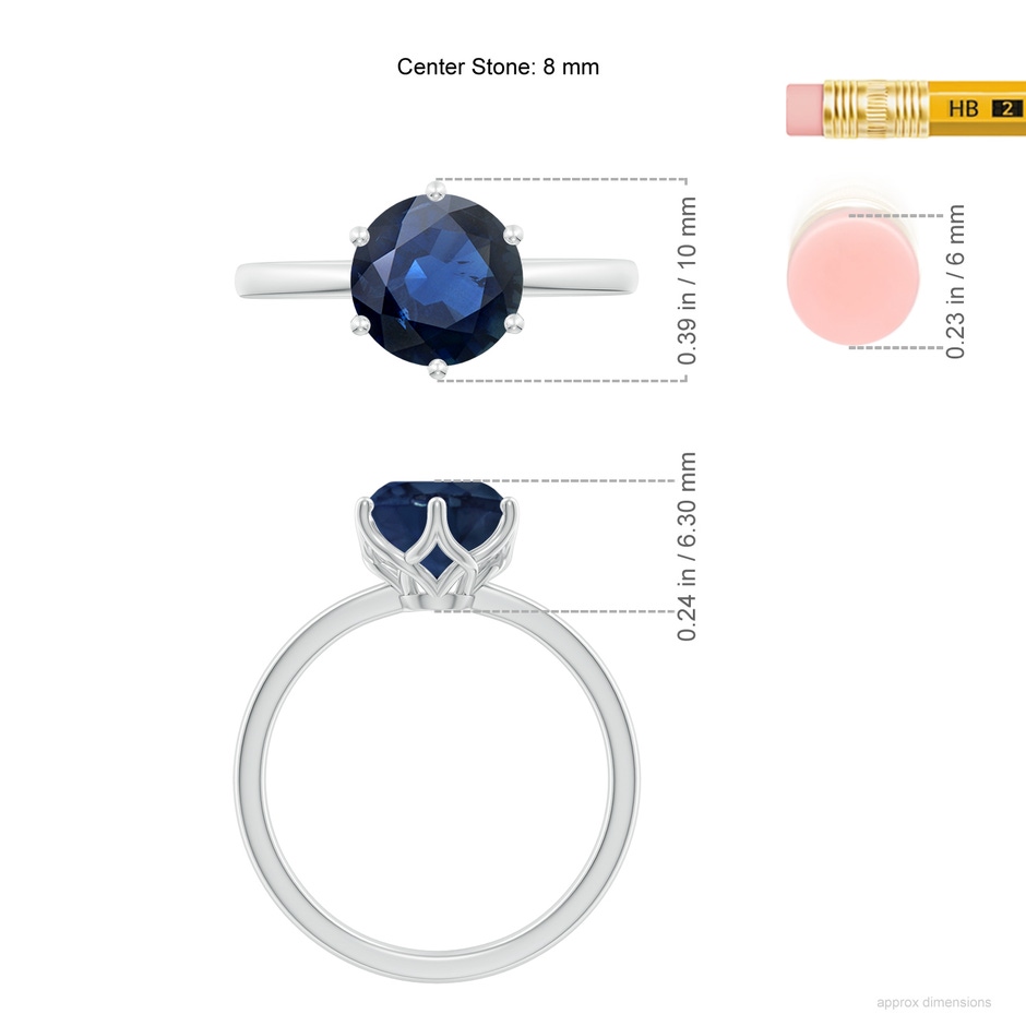8mm AA Round Blue Sapphire Solitaire Classic Engagement Ring in P950 Platinum ruler