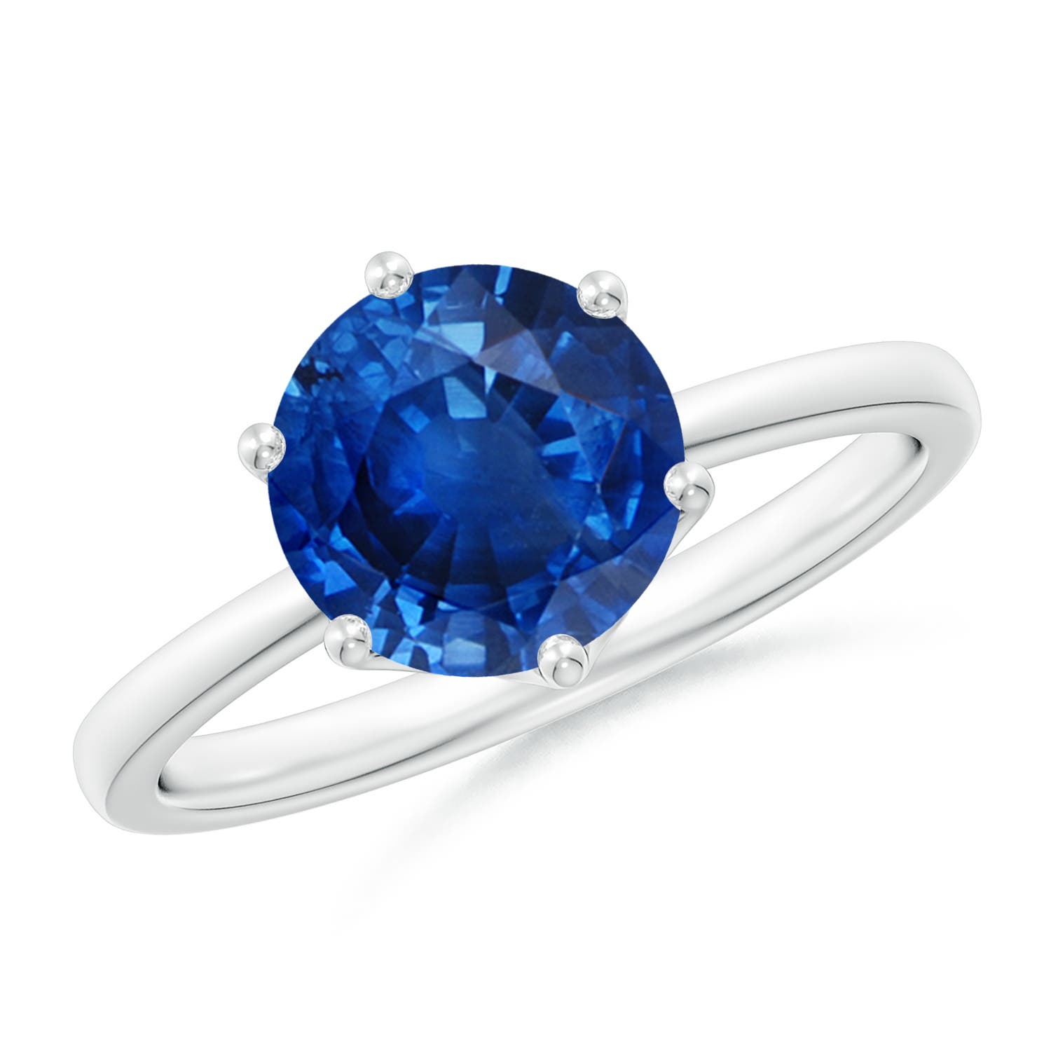 8mm AAA Round Blue Sapphire Solitaire Classic Engagement Ring in 18K White Gold