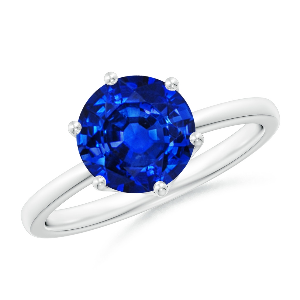 8mm Lab-Grown Round Blue Sapphire Solitaire Classic Engagement Ring in White Gold