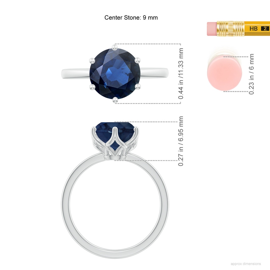 9mm AA Round Blue Sapphire Solitaire Classic Engagement Ring in P950 Platinum ruler