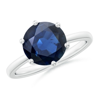 9mm AA Round Blue Sapphire Solitaire Classic Engagement Ring in White Gold