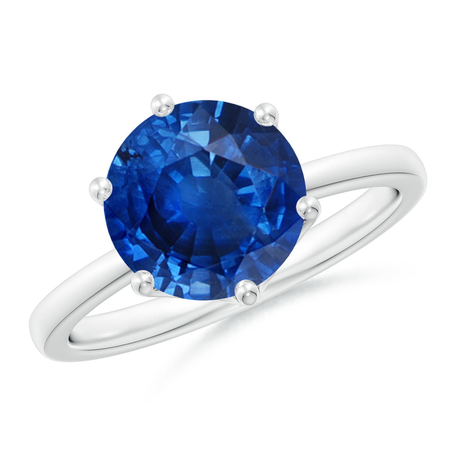 9mm AAA Round Blue Sapphire Solitaire Classic Engagement Ring in 18K White Gold