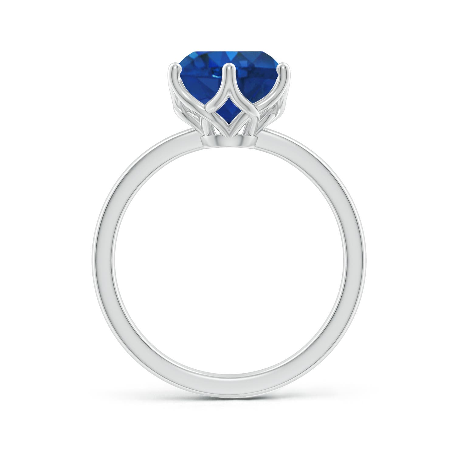 9mm AAA Round Blue Sapphire Solitaire Classic Engagement Ring in 18K White Gold