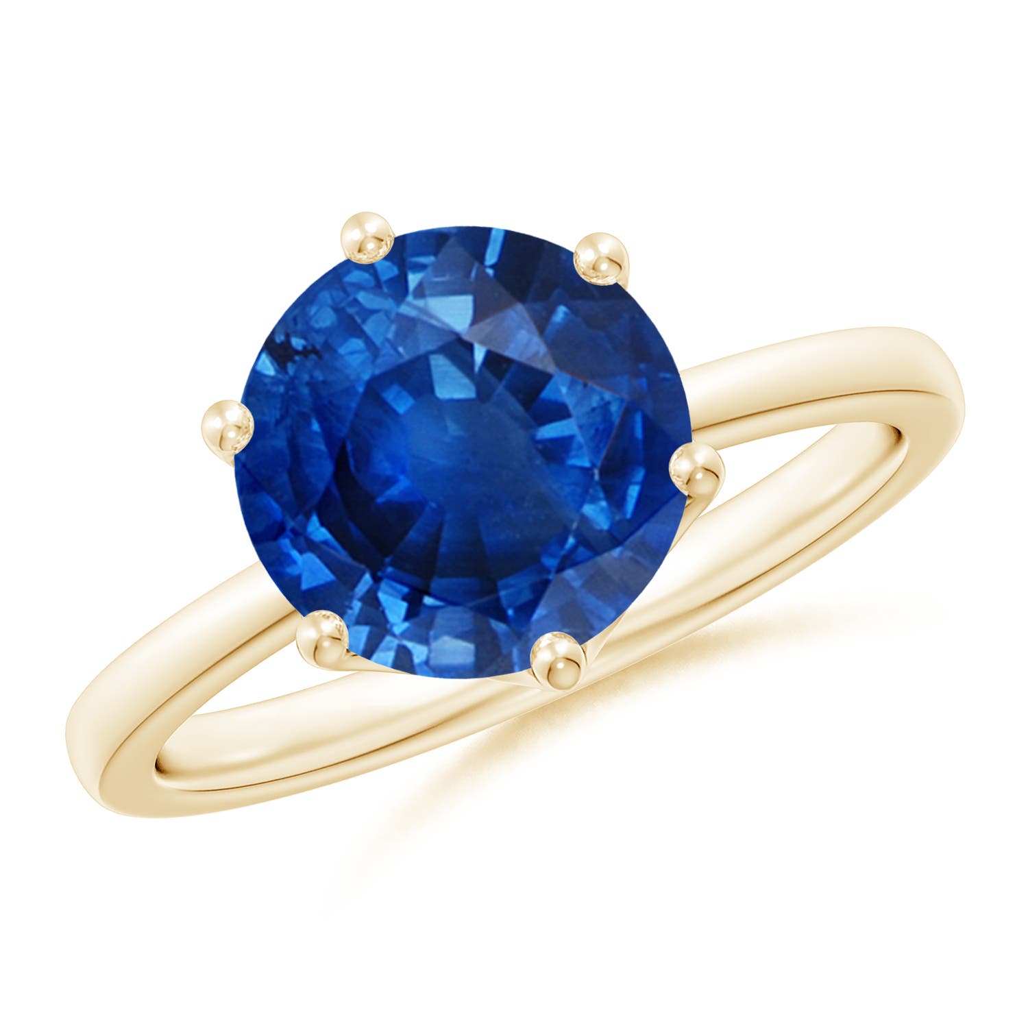 9mm AAA Round Blue Sapphire Solitaire Classic Engagement Ring in Yellow Gold