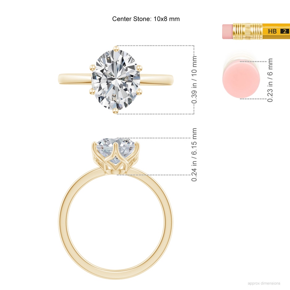 10x8mm HSI2 Oval Diamond Solitaire Classic Engagement Ring in Yellow Gold ruler
