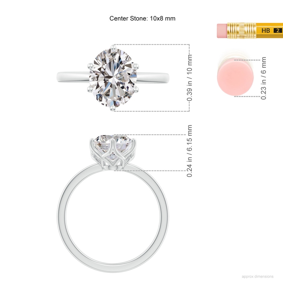 10x8mm IJI1I2 Oval Diamond Solitaire Classic Engagement Ring in P950 Platinum ruler