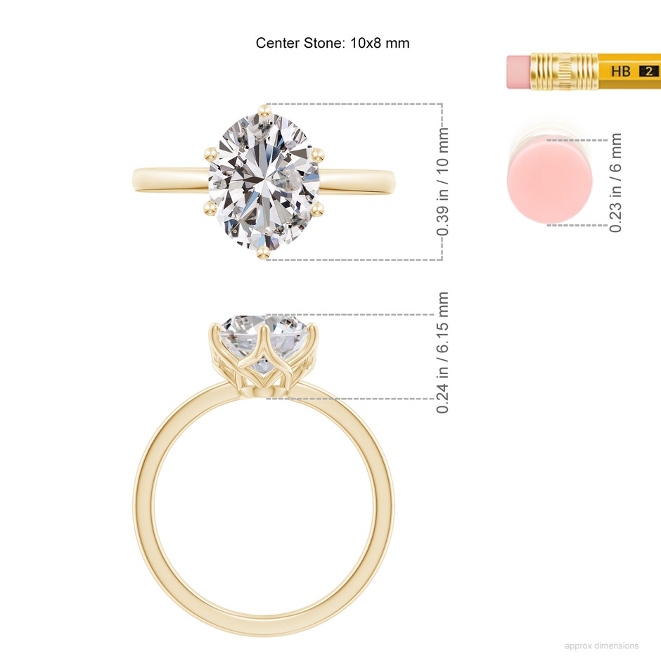 10x8mm IJI1I2 Oval Diamond Solitaire Classic Engagement Ring in Yellow Gold ruler