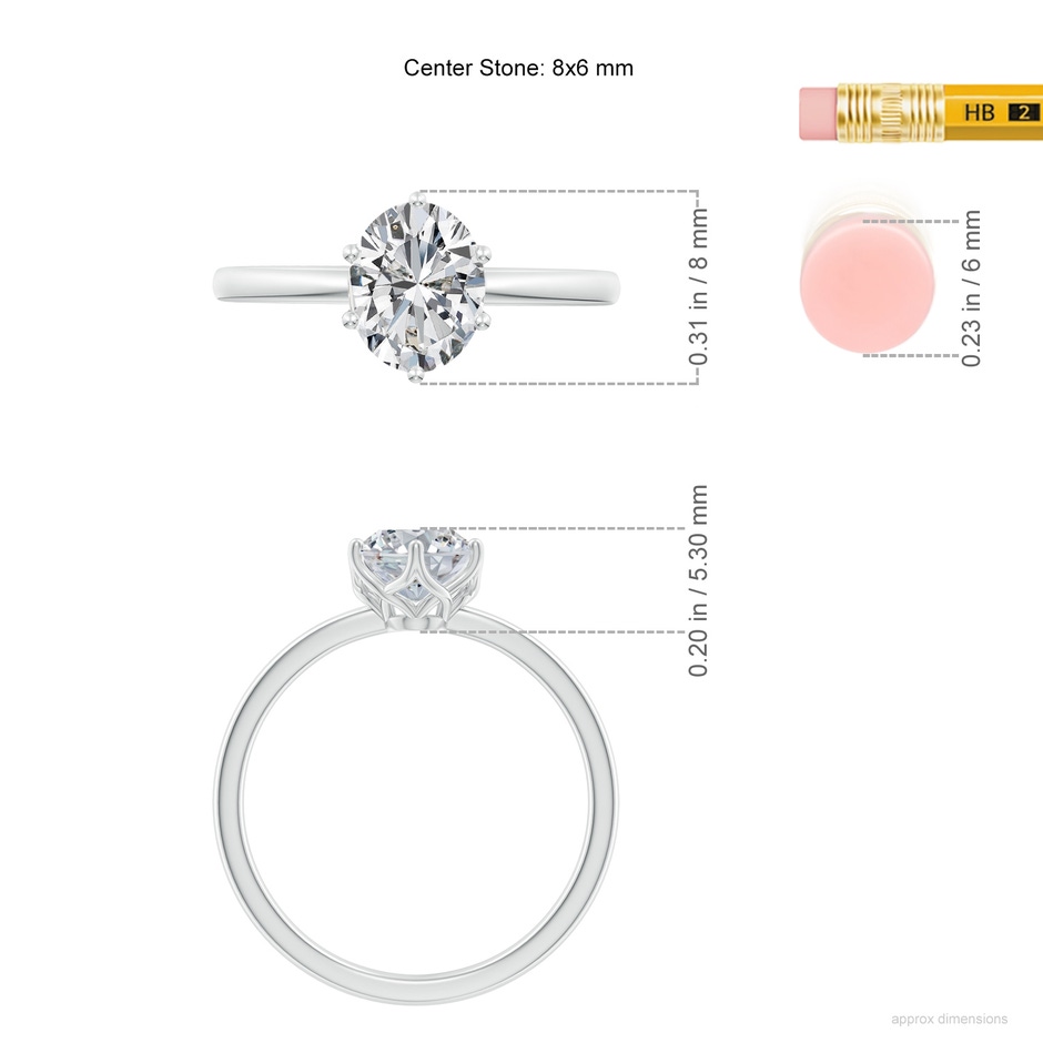 8x6mm HSI2 Oval Diamond Solitaire Classic Engagement Ring in White Gold ruler