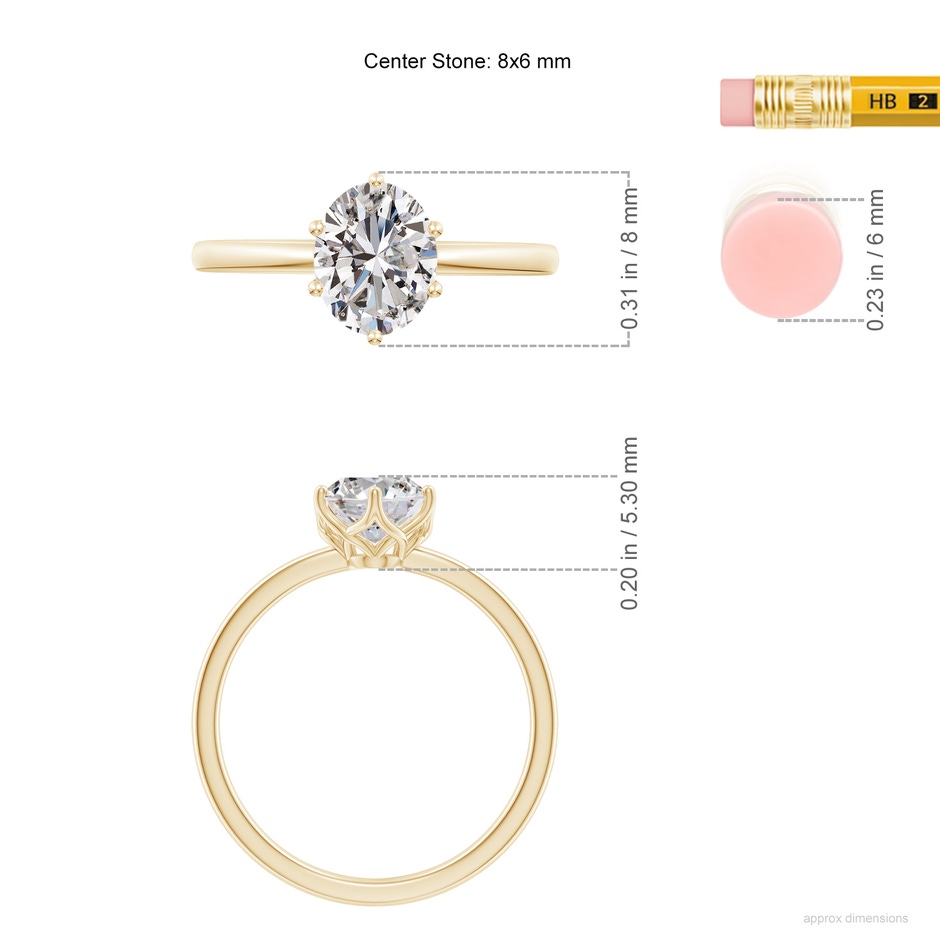 8x6mm IJI1I2 Oval Diamond Solitaire Classic Engagement Ring in Yellow Gold ruler