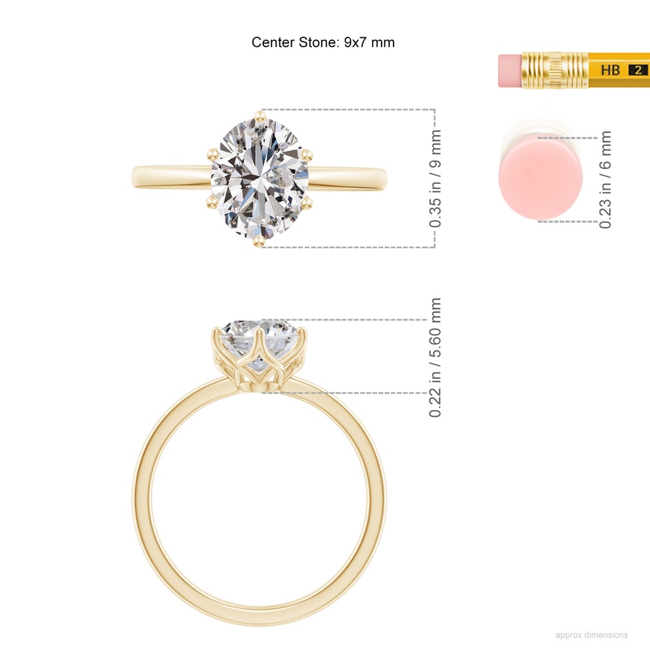 9x7mm IJI1I2 Oval Diamond Solitaire Classic Engagement Ring in Yellow Gold ruler