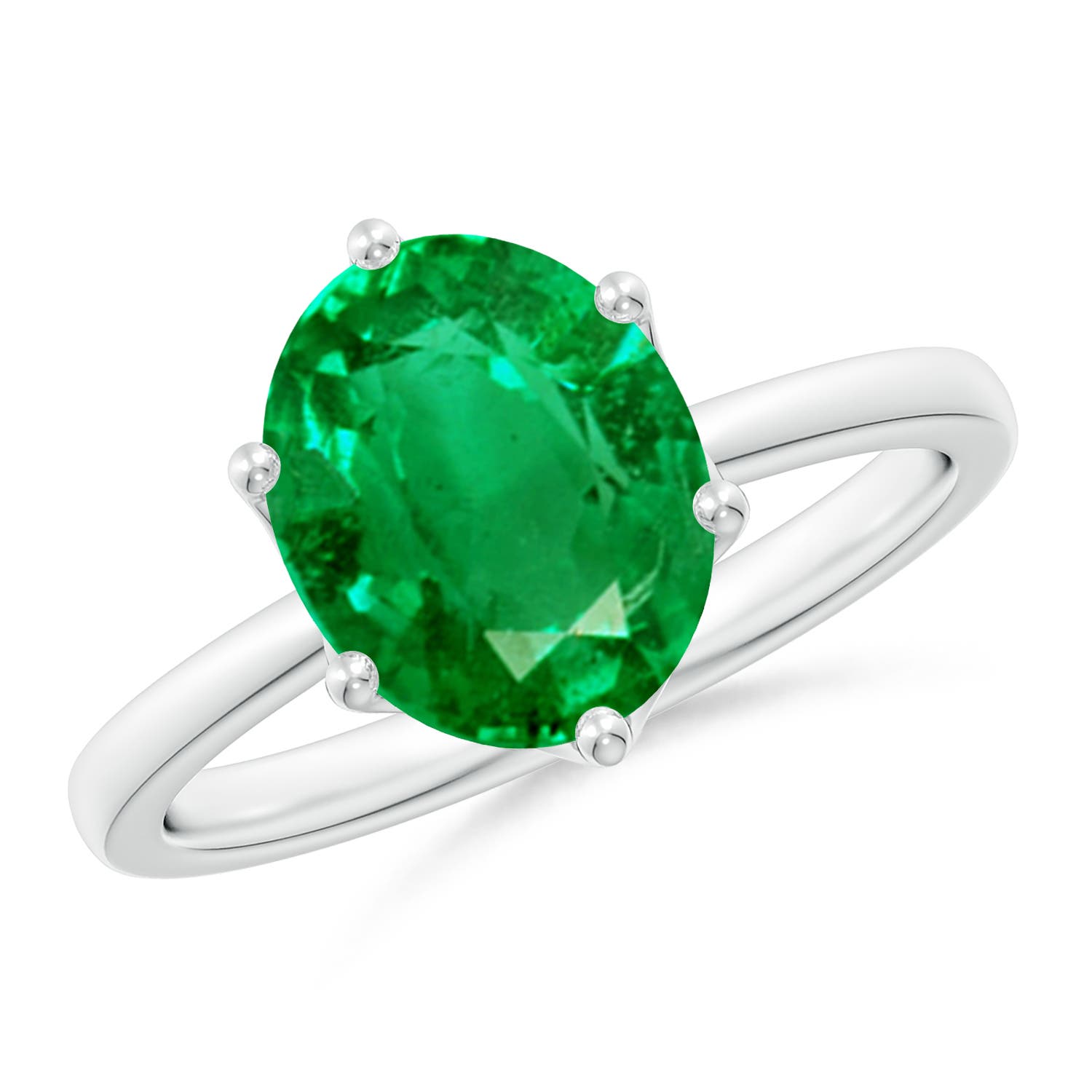 10x8mm AAA Oval Emerald Solitaire Classic Engagement Ring in White Gold