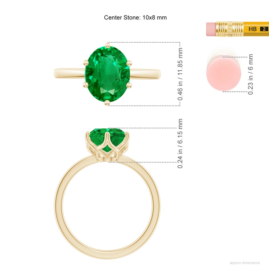 10x8mm AAA Oval Emerald Solitaire Classic Engagement Ring in Yellow Gold ruler