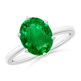 10x8mm AAAA Oval Emerald Solitaire Classic Engagement Ring in 18K White Gold