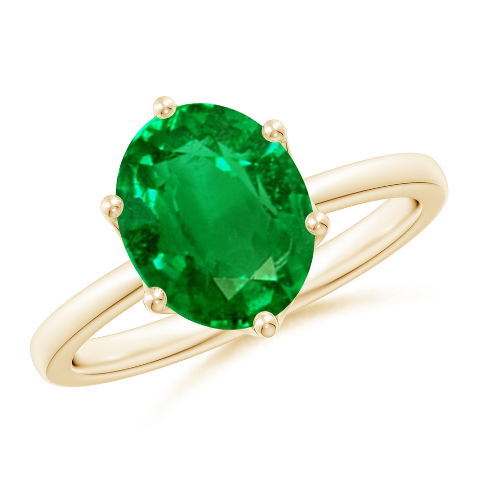 10x8mm AAAA Oval Emerald Solitaire Classic Engagement Ring in Yellow Gold 