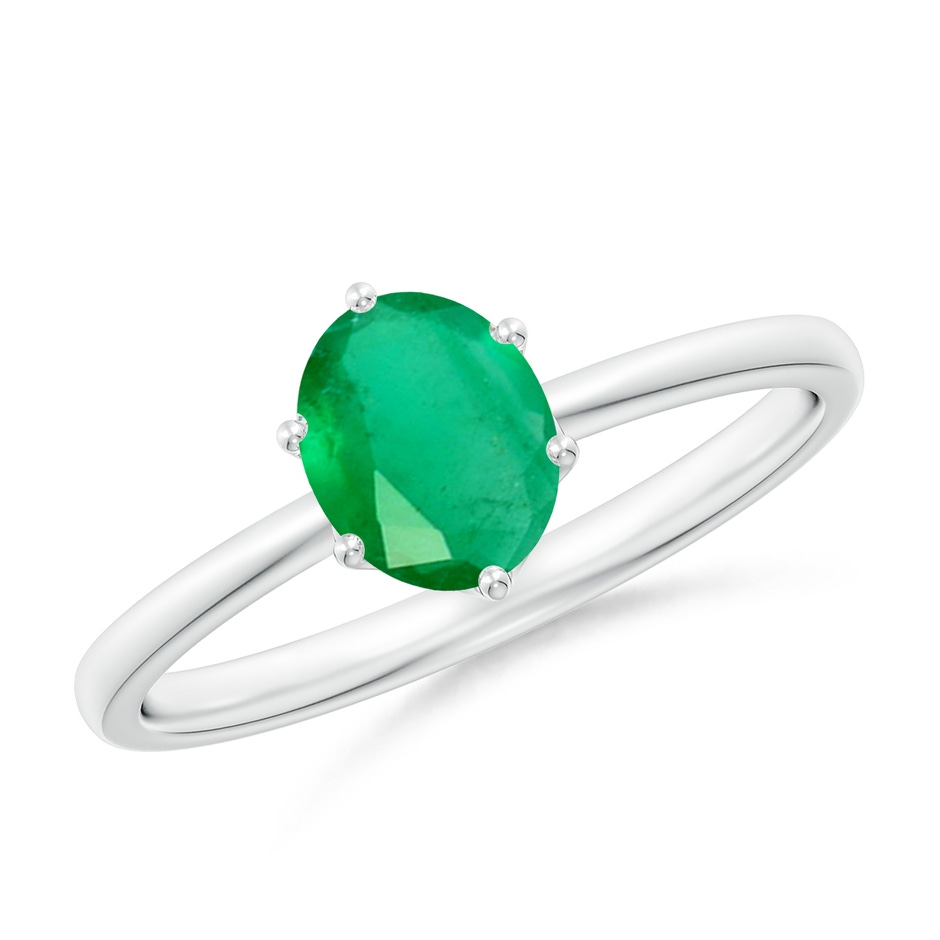 7x5mm A Oval Emerald Solitaire Classic Engagement Ring in White Gold 