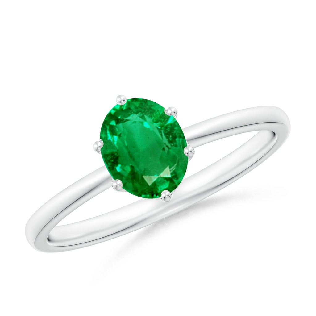 7x5mm AAA Oval Emerald Solitaire Classic Engagement Ring in White Gold