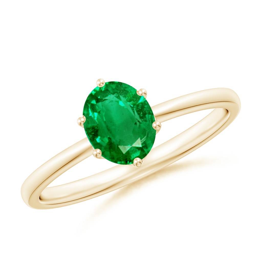 7x5mm AAA Oval Emerald Solitaire Classic Engagement Ring in Yellow Gold