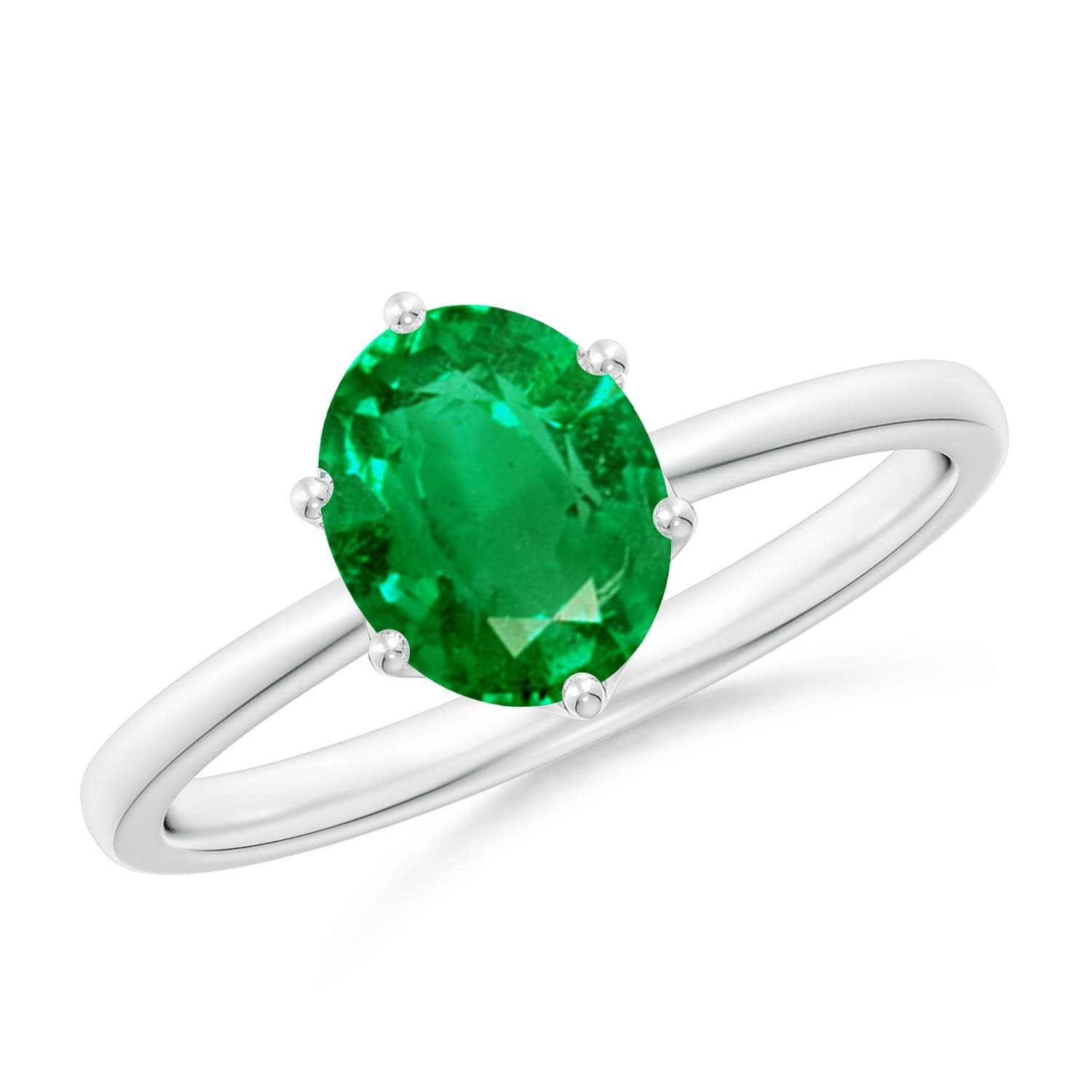 8x6mm AAA Oval Emerald Solitaire Classic Engagement Ring in 18K White Gold