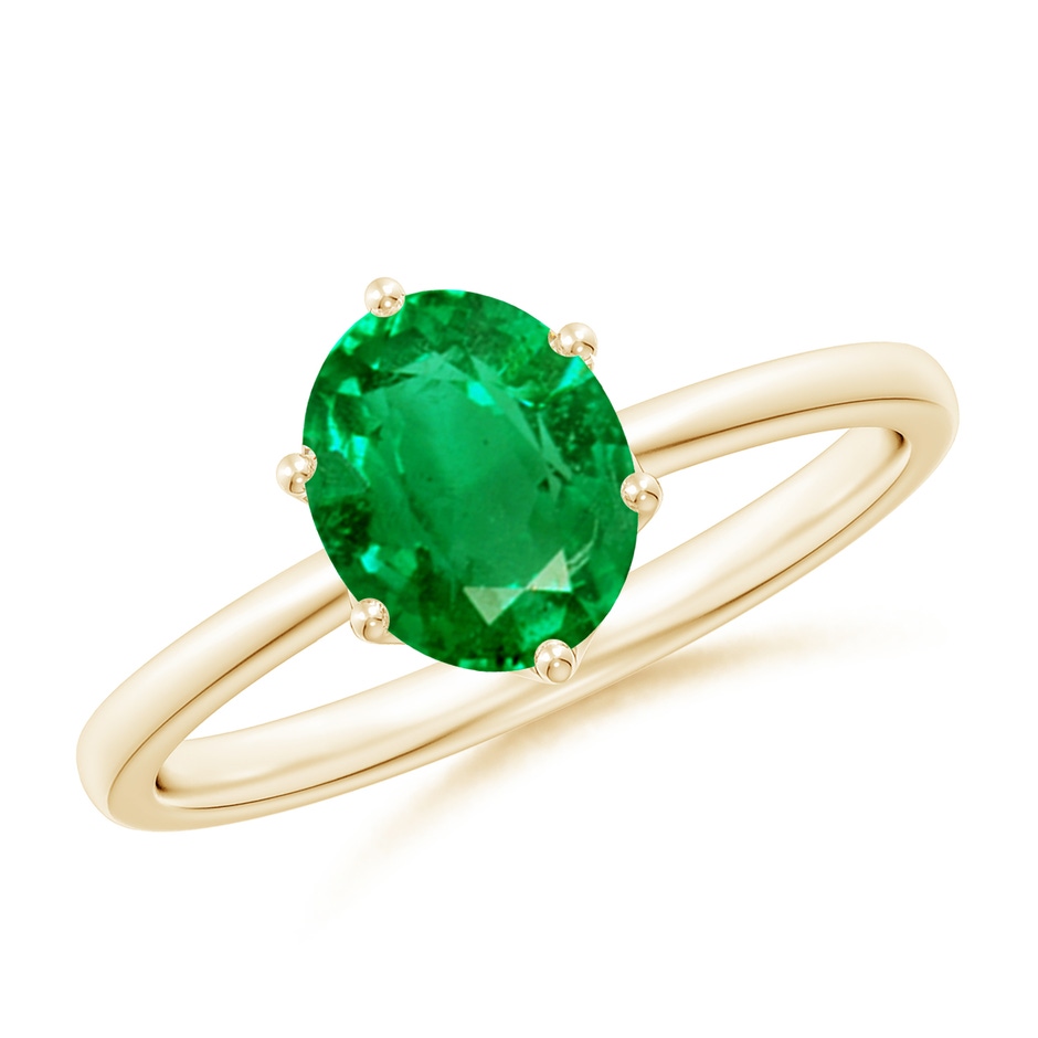 8x6mm AAA Oval Emerald Solitaire Classic Engagement Ring in Yellow Gold 