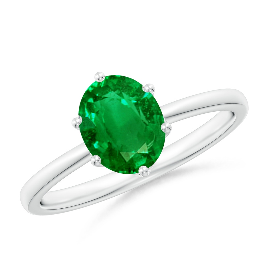 8x6mm AAAA Oval Emerald Solitaire Classic Engagement Ring in P950 Platinum 