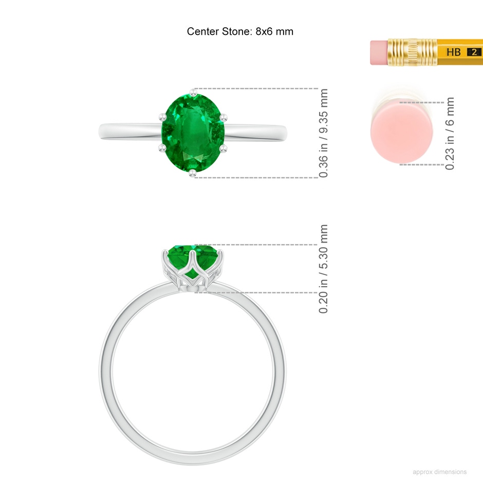 8x6mm AAAA Oval Emerald Solitaire Classic Engagement Ring in P950 Platinum ruler