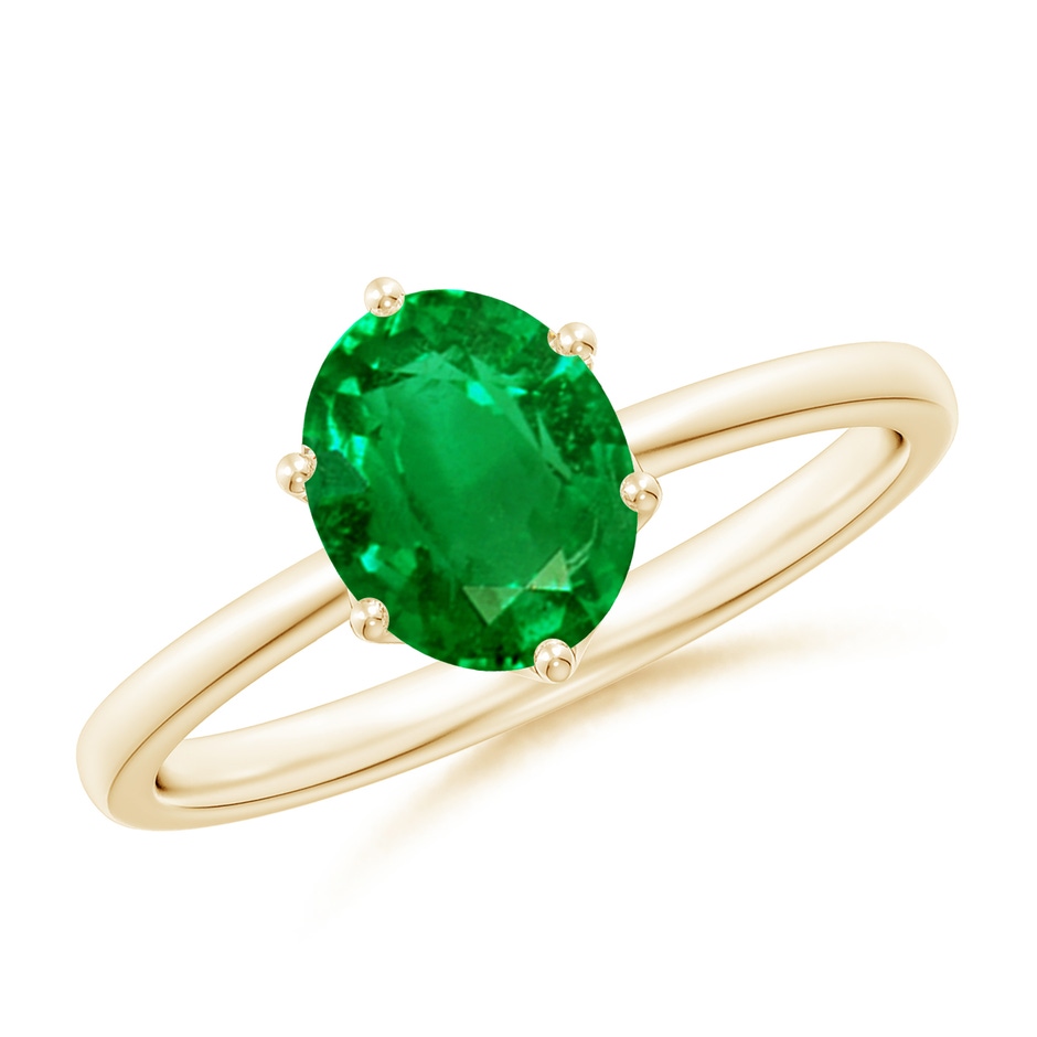 8x6mm AAAA Oval Emerald Solitaire Classic Engagement Ring in Yellow Gold 