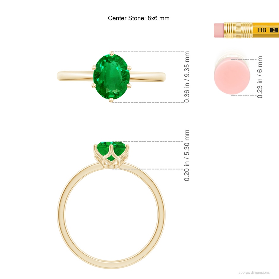 8x6mm AAAA Oval Emerald Solitaire Classic Engagement Ring in Yellow Gold ruler