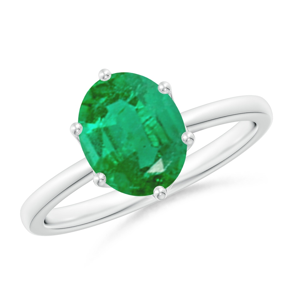 9x7mm AA Oval Emerald Solitaire Classic Engagement Ring in P950 Platinum 