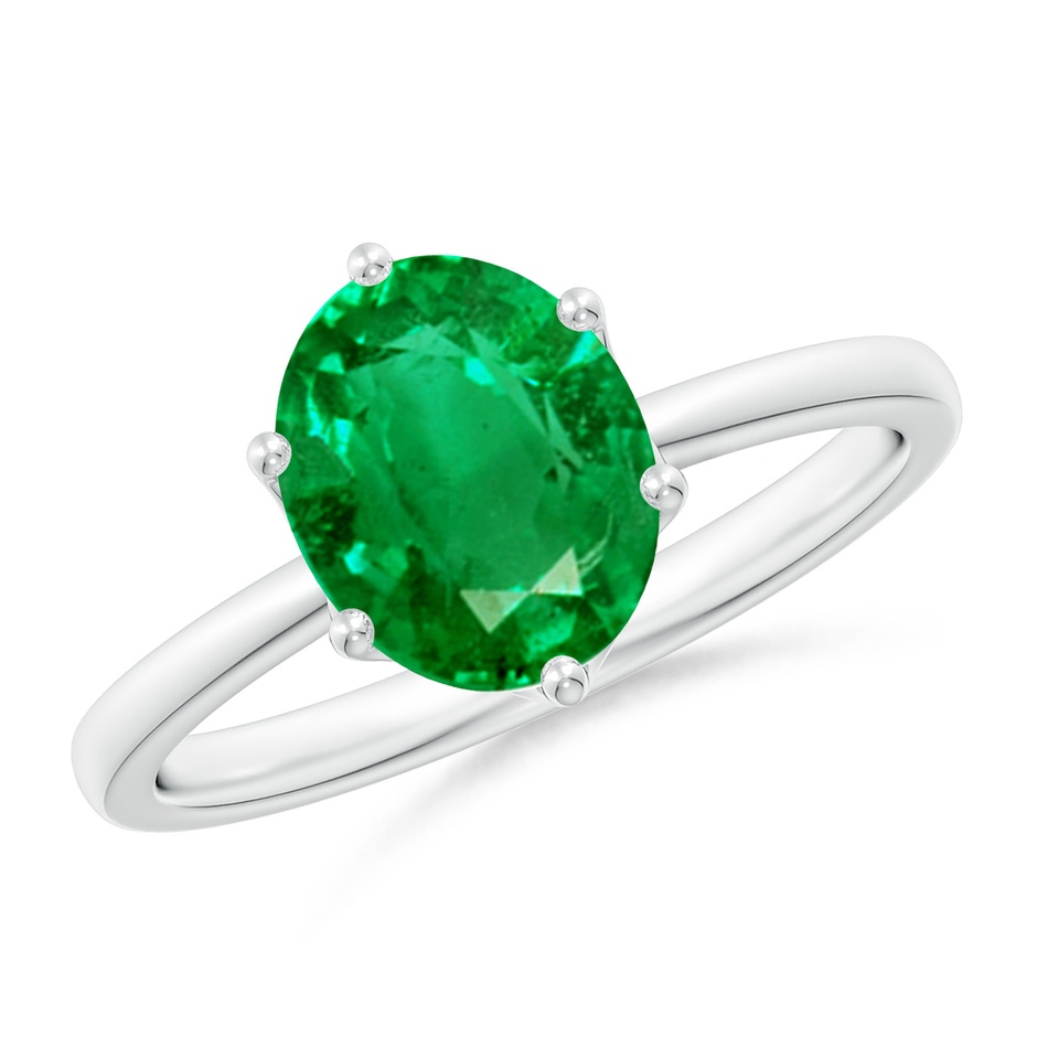 9x7mm AAA Oval Emerald Solitaire Classic Engagement Ring in White Gold 