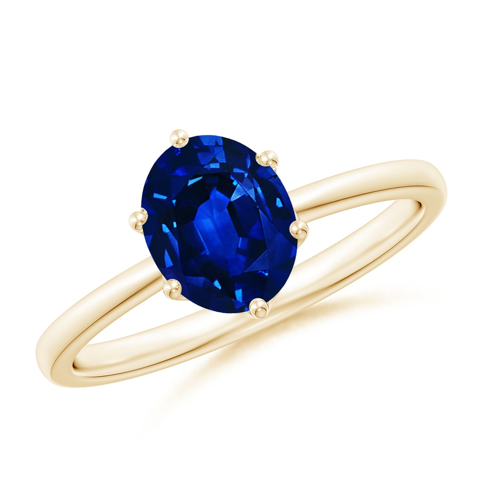 8x6mm Lab-Grown Oval Blue Sapphire Solitaire Classic Engagement Ring in Yellow Gold 