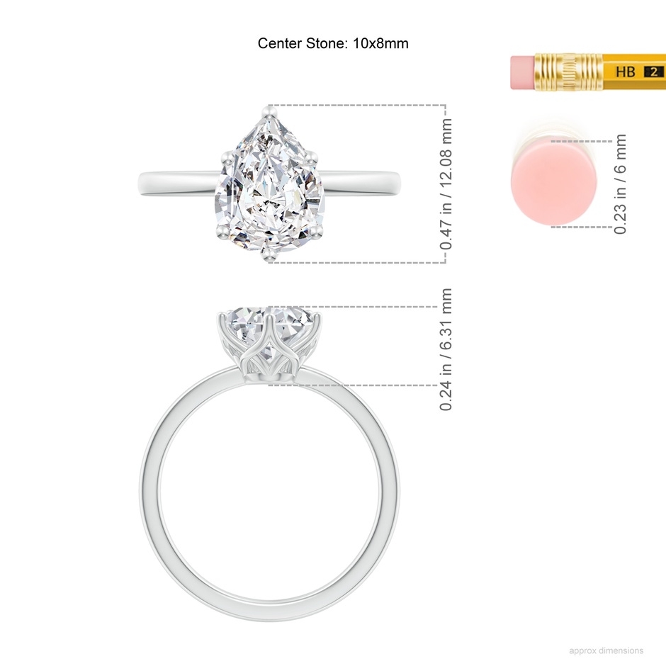 10x8mm HSI2 Pear-Shaped Diamond Solitaire Classic Engagement Ring in White Gold ruler