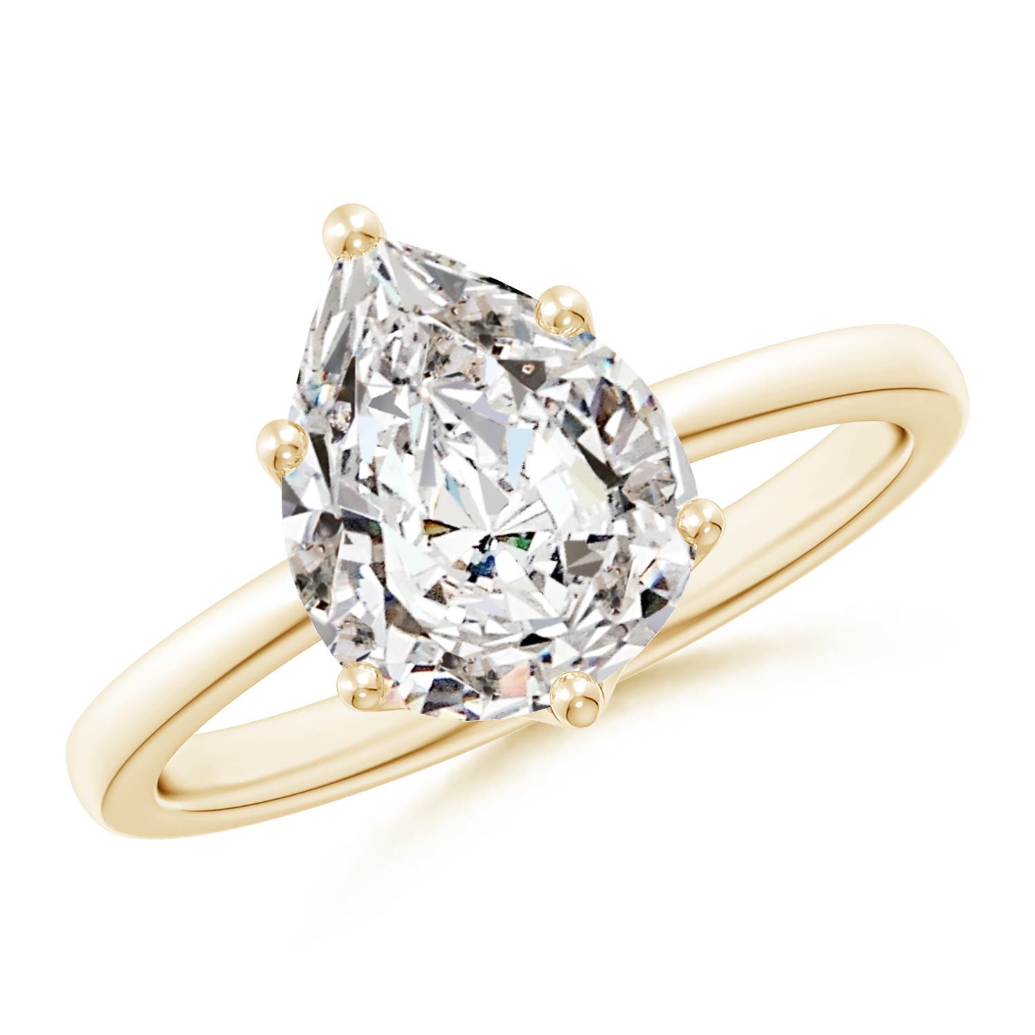 10x8mm IJI1I2 Pear-Shaped Diamond Solitaire Classic Engagement Ring in Yellow Gold