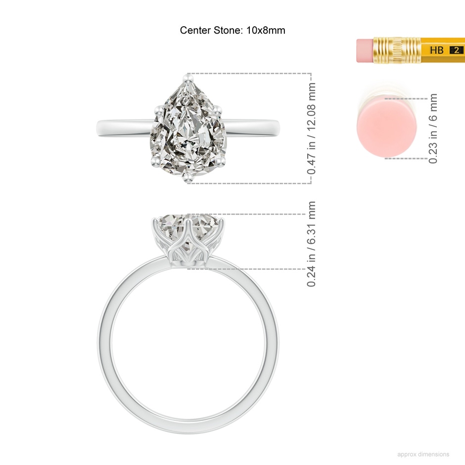 10x8mm KI3 Pear-Shaped Diamond Solitaire Classic Engagement Ring in P950 Platinum ruler